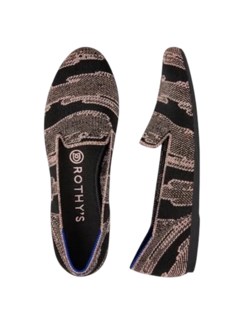 Rothy’s The Loafer Golden Shimmer Retired Ballet Flats Shoes 7.5 Black Rose Gold